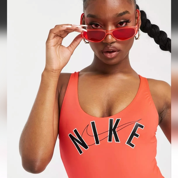 Nike Swimming logo swimsuit in red - Picture 1 of 9